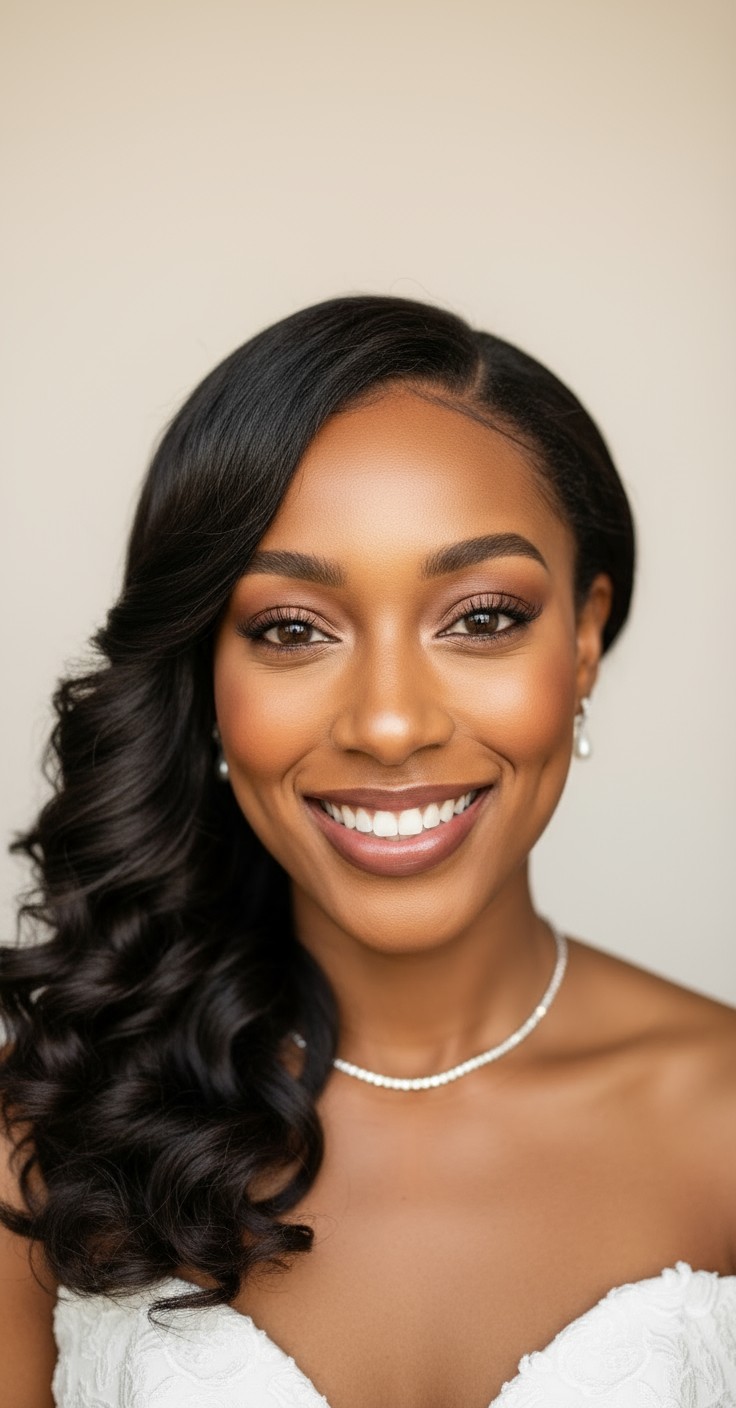 After Side Swept Curls Wedding